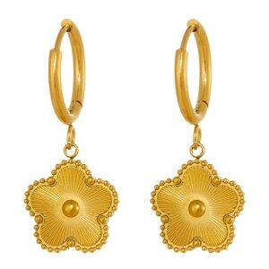 Gold Floral Hoop Earrings with Textured Petals